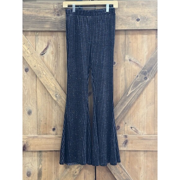 Saints & Hearts High Rise Flared Glitter Stripped Rainbow Shimmer Pants Sz S - Picture 1 of 5